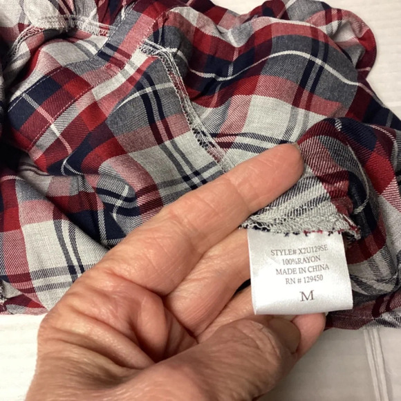 Como vintage blouse womens SZ M plaid button down grunge ruffle country … - Picture 5 of 9